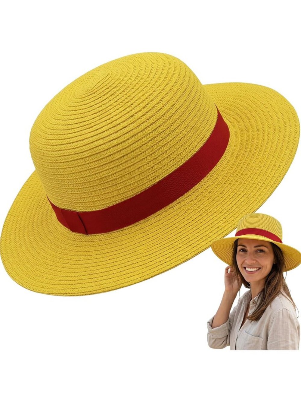 Chic Yellow Straw Hat with String - Perfect for Summer Beach Parties & Cosplay